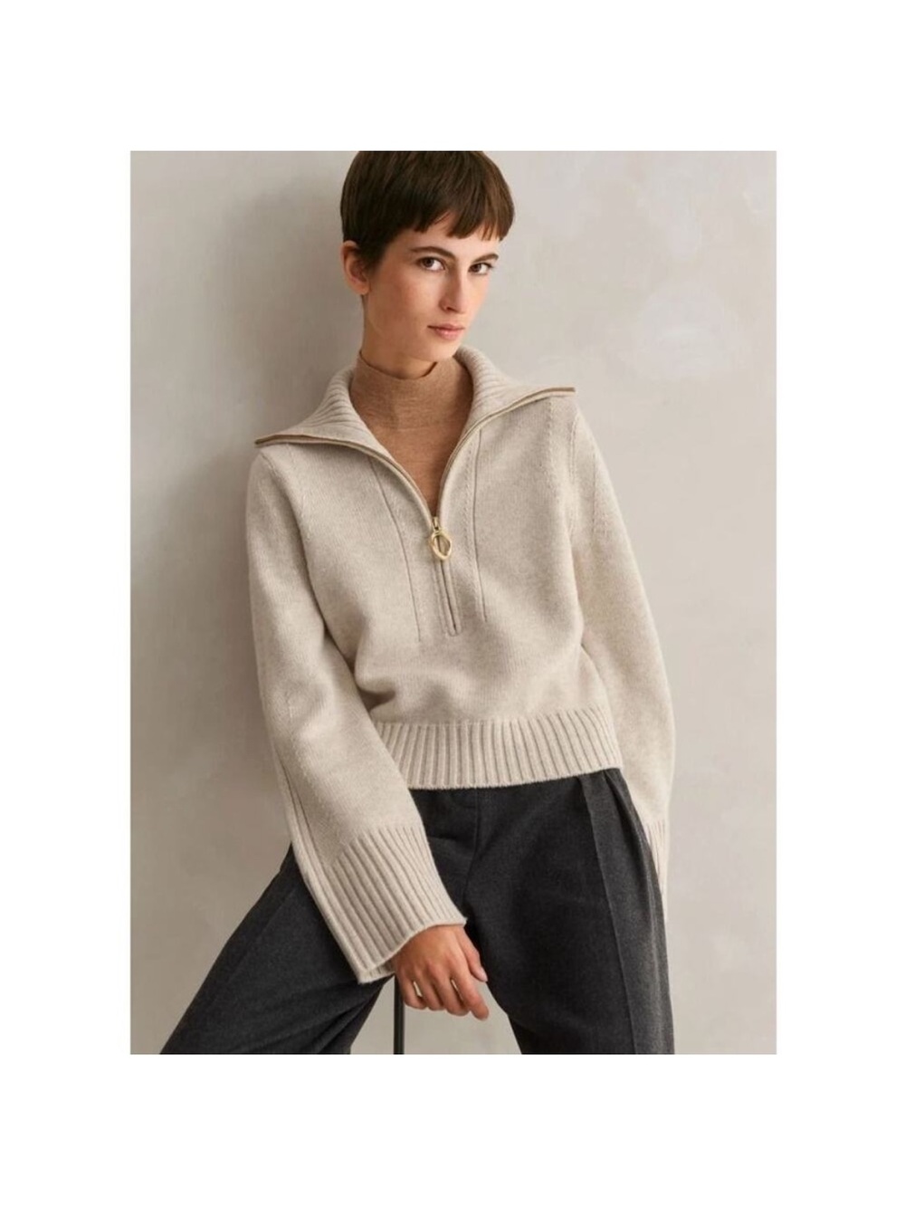 ME+EM Merino Cashmere Half Zip Jumper Sweater in Oatmeal size Medium NWT